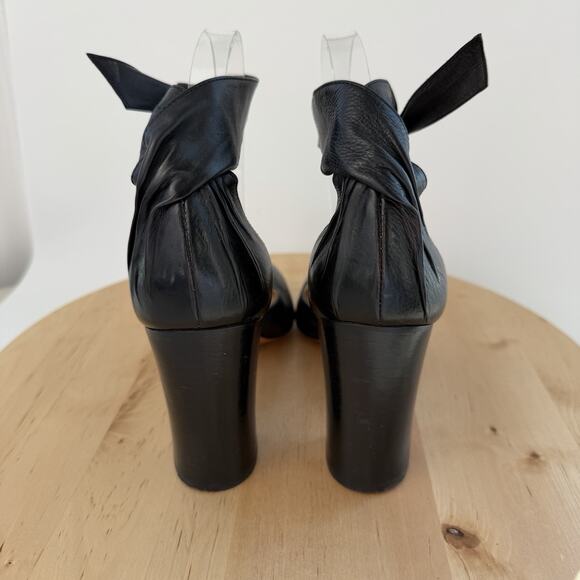 Dries Van Noten Women's Ankle Bow Heel Pump Shoes Black EU 38 1/2 US 8.5 Leather - Picture 4 of 11